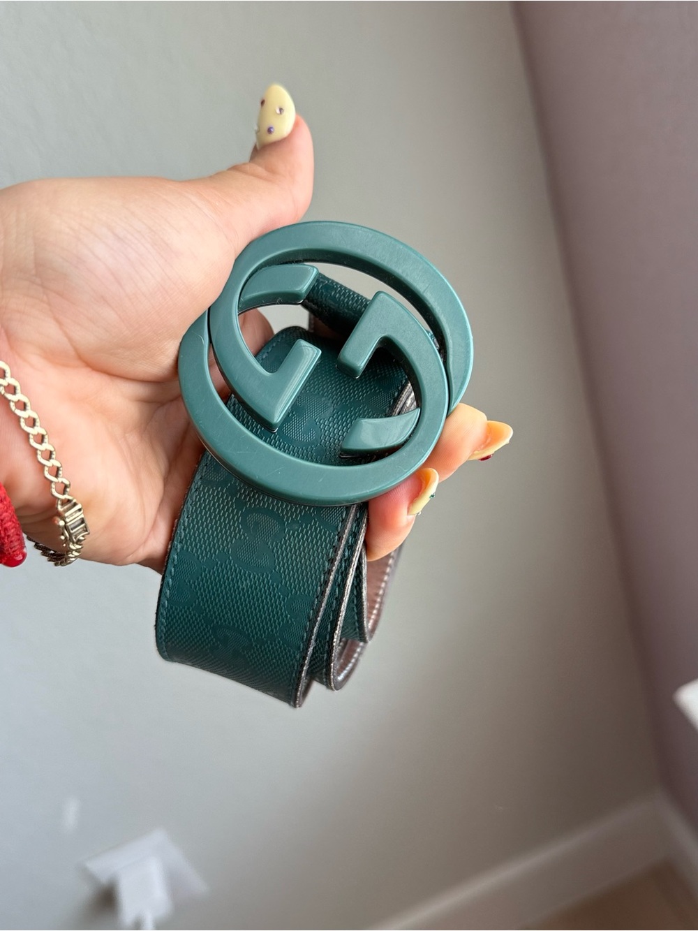 Green Interlocking Logo Leather Belt